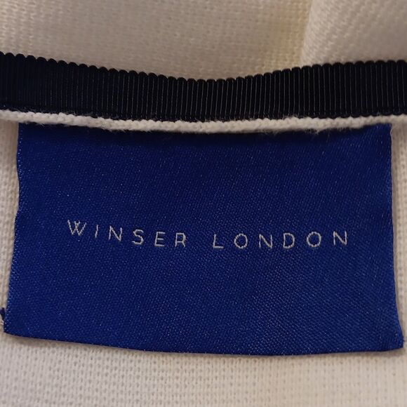 Winser London Elegant White Sweater/Jacket with Navy Accents. Preppy. Nautical. - Picture 10 of 10